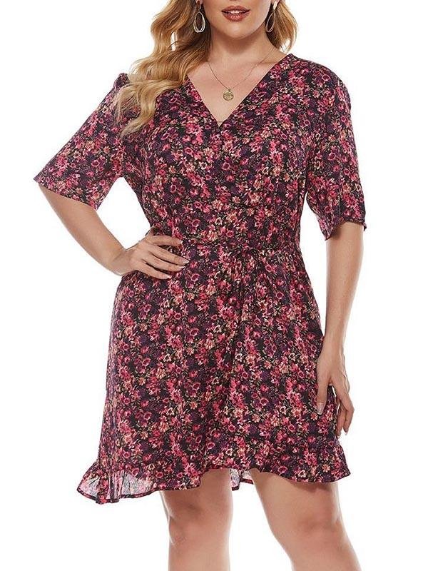 Women's V Neck Short Sleeve Dress - CURVE+PLUS - INS | Online Fashion Free Shipping Clothing, Dresses, Tops, Shoes - Curve + Plus - Mx Curve+Plus -