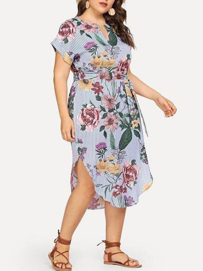 Women's V Neck Short Sleeve Dress - CURVE+PLUS - INS | Online Fashion Free Shipping Clothing, Dresses, Tops, Shoes - CURVE+PLUS - Mx Curve+Plus -