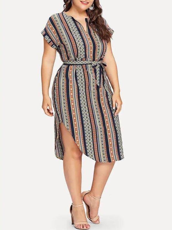 Women's V Neck Short Sleeve Dress - CURVE+PLUS - INS | Online Fashion Free Shipping Clothing, Dresses, Tops, Shoes - CURVE+PLUS - Mx Curve+Plus -