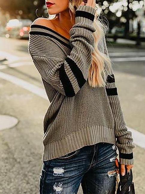 Women's V Neck With Long Sleeves - Sweaters - INS | Online Fashion Free Shipping Clothing, Dresses, Tops, Shoes - Blue - Color_Blue - Color_Gray