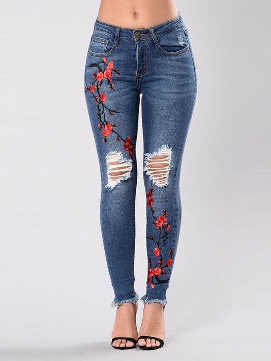 Women's Vintage High Waist Stretch Denim Jeans with Floral Embroidery Design - Jeans - INS | Online Fashion Free Shipping Clothing, Dresses, Tops, Shoes - 15/03/2021 - 2XL - 3XL