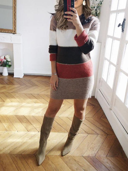 Women's Winter Patchwork Sweater Dress - INS | Online Fashion Free Shipping Clothing, Dresses, Tops, Shoes