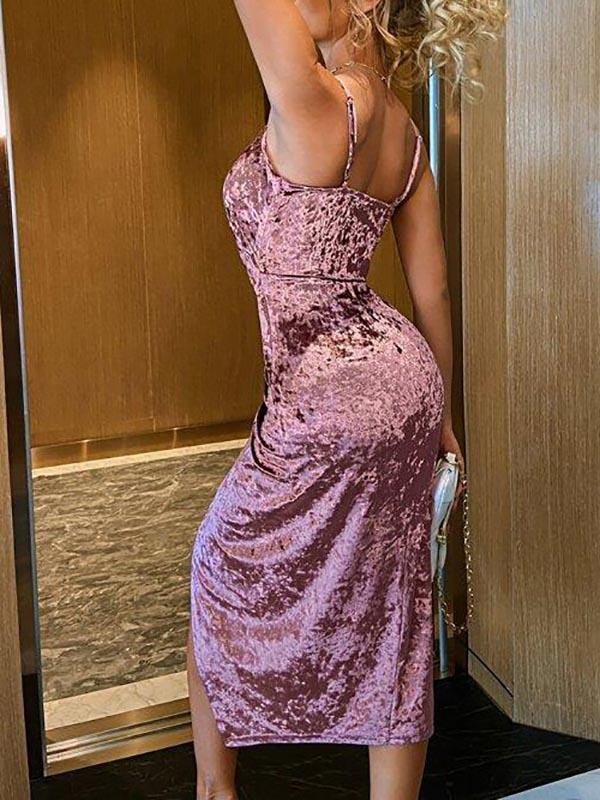 Wrap Detail Velvet Prom Dress - Dresses - INS | Online Fashion Free Shipping Clothing, Dresses, Tops, Shoes - #idol - 02/05/2021 - Color_Pink