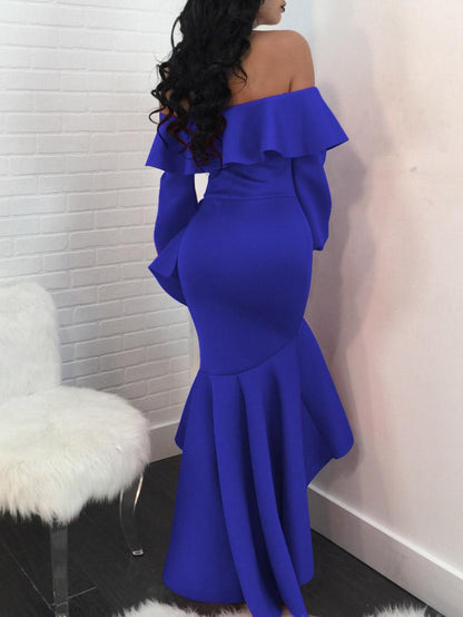 Wrapped One-Shoulder Ruffled Long Sleeve Dress - Maxi Dresses - INS | Online Fashion Free Shipping Clothing, Dresses, Tops, Shoes - 22/07/2021 - 30-40 - Category_Maxi Dresses