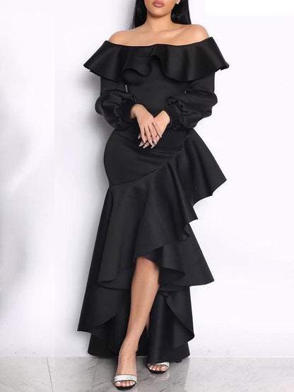 Wrapped One-Shoulder Ruffled Long Sleeve Dress - Maxi Dresses - INS | Online Fashion Free Shipping Clothing, Dresses, Tops, Shoes - 22/07/2021 - 30-40 - Category_Maxi Dresses