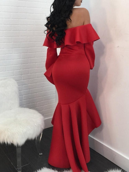 Wrapped One-Shoulder Ruffled Long Sleeve Dress - Maxi Dresses - INS | Online Fashion Free Shipping Clothing, Dresses, Tops, Shoes - 22/07/2021 - 30-40 - Category_Maxi Dresses