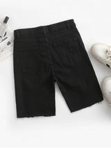 Y2K Frayed Distressed Denim Bermuda Shorts - Shorts - INS | Online Fashion Free Shipping Clothing, Dresses, Tops, Shoes - 02/05/2021 - Black - Bottoms
