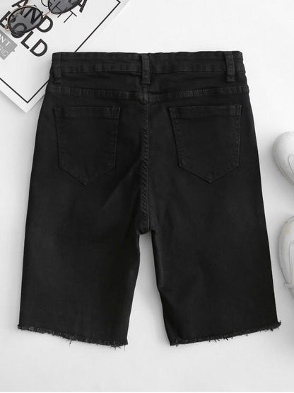 Y2K Pocket Skinny Frayed Denim Shorts - Denim Shorts - INS | Online Fashion Free Shipping Clothing, Dresses, Tops, Shoes - 02/09/2021 - Black - Casual