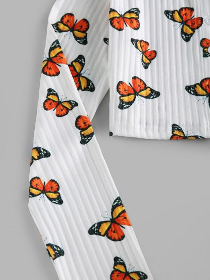 ZAFUL Ribbed Butterfly Print Crop T-shirt - INS | Online Fashion Free Shipping Clothing, Dresses, Tops, Shoes