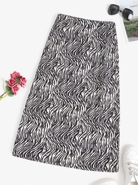Zebra Animal Pattern Slit Midi Skirt - INS | Online Fashion Free Shipping Clothing, Dresses, Tops, Shoes