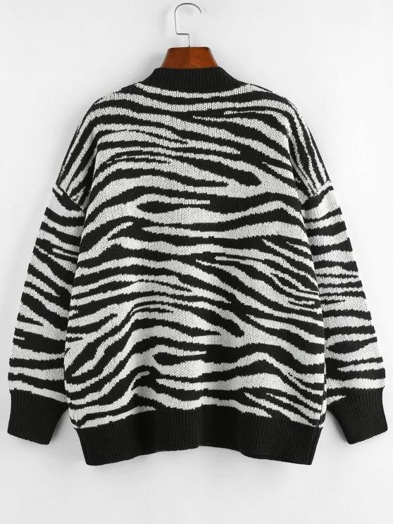 Zebra Print Drop Shoulder Loose Cardigan - Cardigans - INS | Online Fashion Free Shipping Clothing, Dresses, Tops, Shoes - 02/09/2021 - Autumn - Black