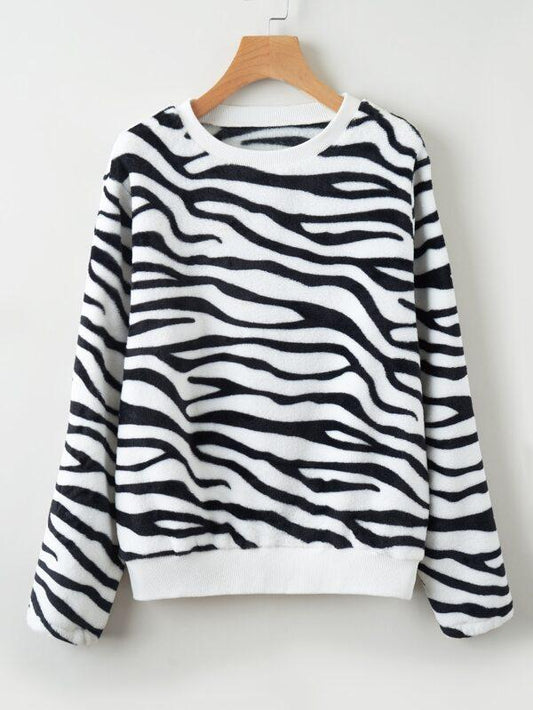 Zebra Stripe Flannel Sweatshirt - INS | Online Fashion Free Shipping Clothing, Dresses, Tops, Shoes