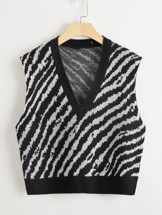 Zebra Striped Sweater Vest - INS | Online Fashion Free Shipping Clothing, Dresses, Tops, Shoes