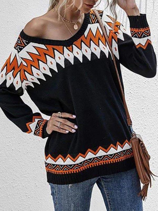 Zig Zag Raglan Sleeve Jumper Sweater - Sweaters - INS | Online Fashion Free Shipping Clothing, Dresses, Tops, Shoes - 02/08/2021 - Autumn - Black