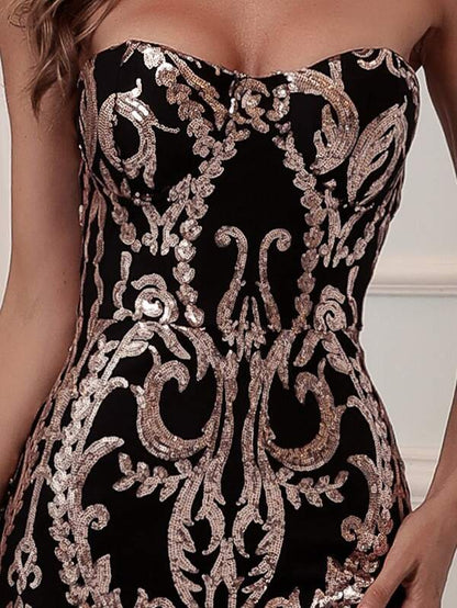 Zip Back Damask Sequin Prom Dress - Dresses - INS | Online Fashion Free Shipping Clothing, Dresses, Tops, Shoes - 01/27/2021 - Black - Color_Black