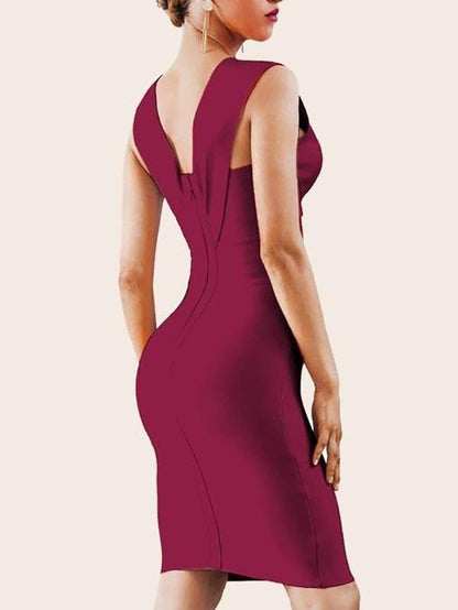 Zip Back Plunge Neck Bandage Dress - Dresses - INS | Online Fashion Free Shipping Clothing, Dresses, Tops, Shoes - 02/05/2021 - Bodycon Dresses - Burgundy