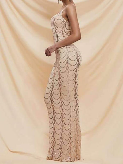 Zip Back Sequin Maxi Prom Dress - Dresses - INS | Online Fashion Free Shipping Clothing, Dresses, Tops, Shoes - 01/29/2021 - Apricot - Bodycon Dresses