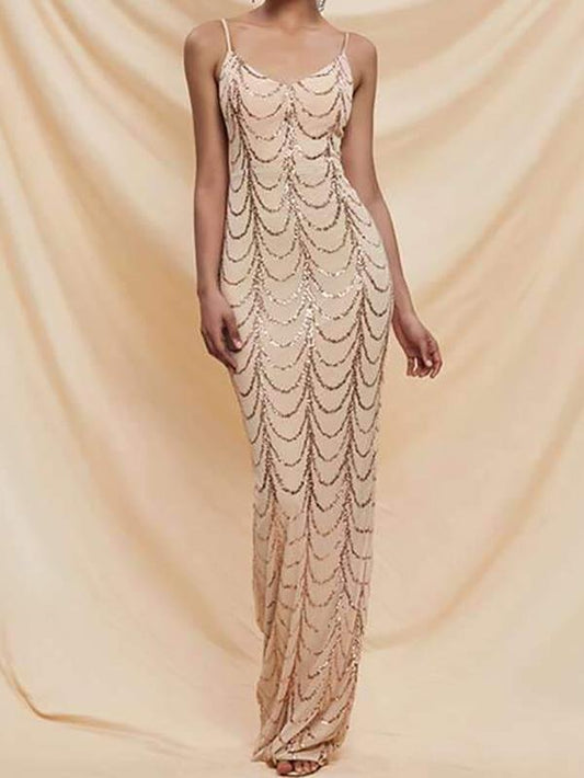 Zip Back Sequin Maxi Prom Dress - Dresses - INS | Online Fashion Free Shipping Clothing, Dresses, Tops, Shoes - 01/29/2021 - Apricot - Bodycon Dresses