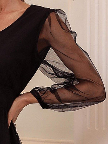 Zip Back Sheer Sleeve Mesh Overlay Dress - Dresses - INS | Online Fashion Free Shipping Clothing, Dresses, Tops, Shoes - 02/03/2021 - Black - Burgundy