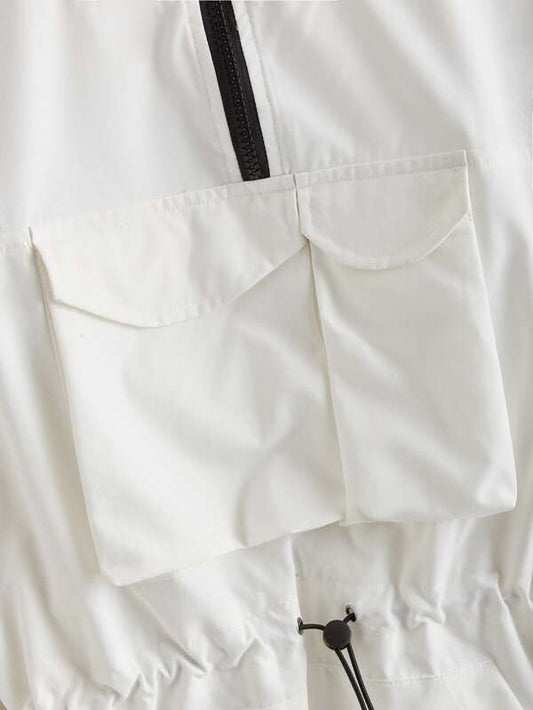 Zip Half Pocket Front Drawstring Windbreaker Jacket - INS | Online Fashion Free Shipping Clothing, Dresses, Tops, Shoes