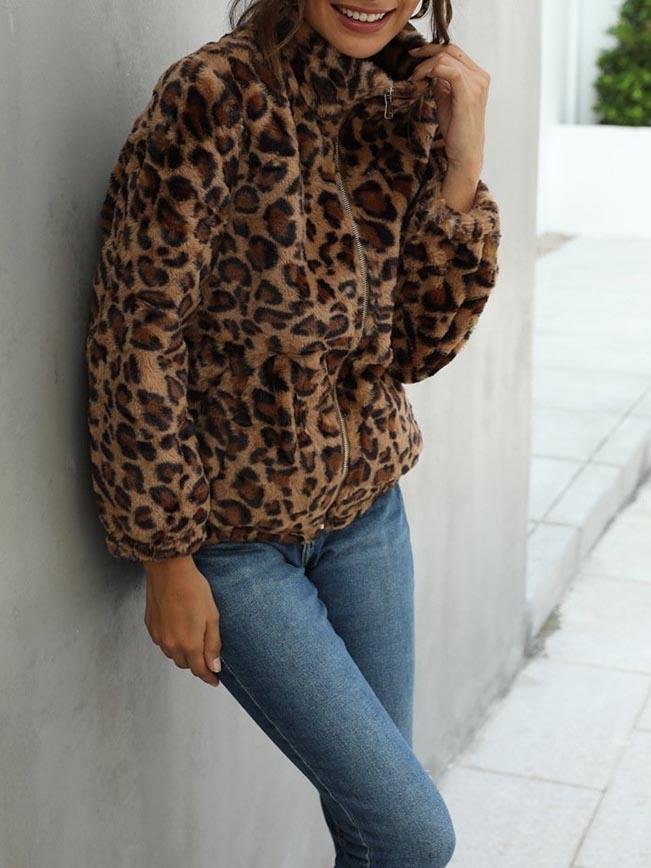 Zip Up Batwing Sleeve Leopard Oversized Coat - Coats - INS | Online Fashion Free Shipping Clothing, Dresses, Tops, Shoes - 02/03/2021 - Autumn - Basic