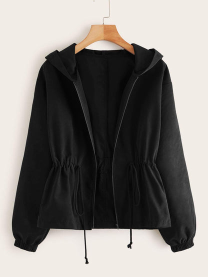 Zip Up Drawstring Hooded Jacket - INS | Online Fashion Free Shipping Clothing, Dresses, Tops, Shoes