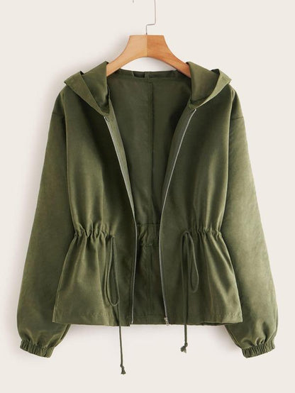 Zip Up Drawstring Hooded Jacket - INS | Online Fashion Free Shipping Clothing, Dresses, Tops, Shoes