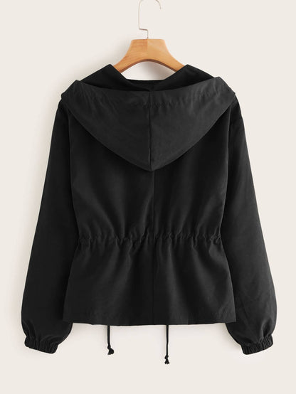 Zip Up Drawstring Hooded Jacket - INS | Online Fashion Free Shipping Clothing, Dresses, Tops, Shoes