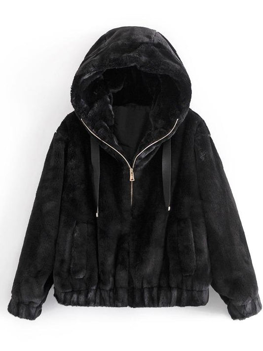Zip Up Drawstring Hooded Teddy Jacket - INS | Online Fashion Free Shipping Clothing, Dresses, Tops, Shoes