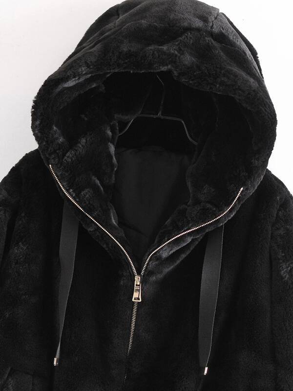 Zip Up Drawstring Hooded Teddy Jacket - INS | Online Fashion Free Shipping Clothing, Dresses, Tops, Shoes