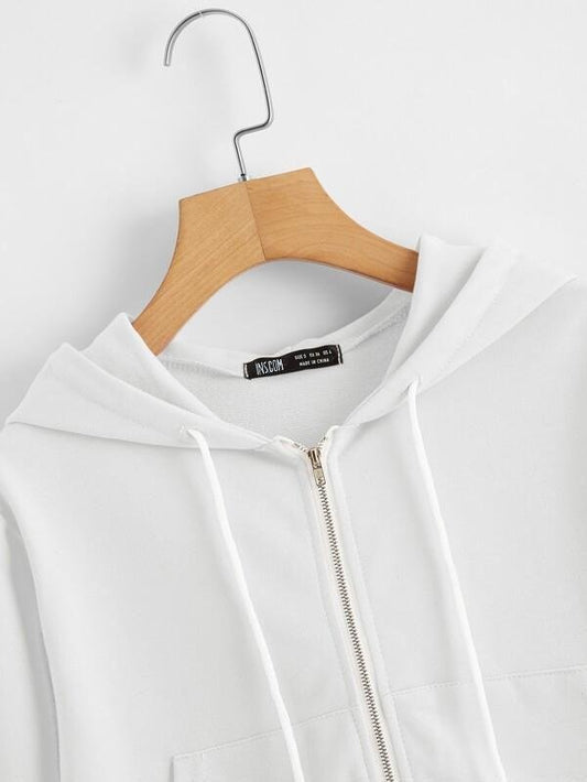 Zip Up Drawstring Hoodie - Sweatshirts - INS | Online Fashion Free Shipping Clothing, Dresses, Tops, Shoes - 01/30/2021 - Casual - Color_White