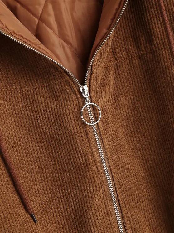 Zip Up Fleece Hood Corduroy Jacket - Jackets - INS | Online Fashion Free Shipping Clothing, Dresses, Tops, Shoes - 02/05/2021 - Casual - Coffee