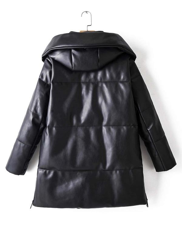 Zip Up Hooded PU Leather Padded Coat - INS | Online Fashion Free Shipping Clothing, Dresses, Tops, Shoes