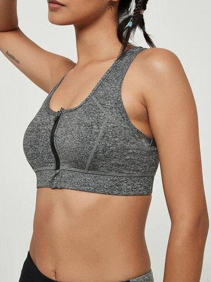 Zip Up Racer Back Marled Knit Sports Bra - Activewear - INS | Online Fashion Free Shipping Clothing, Dresses, Tops, Shoes - 02/04/2021 - 0204V3 - Activewear