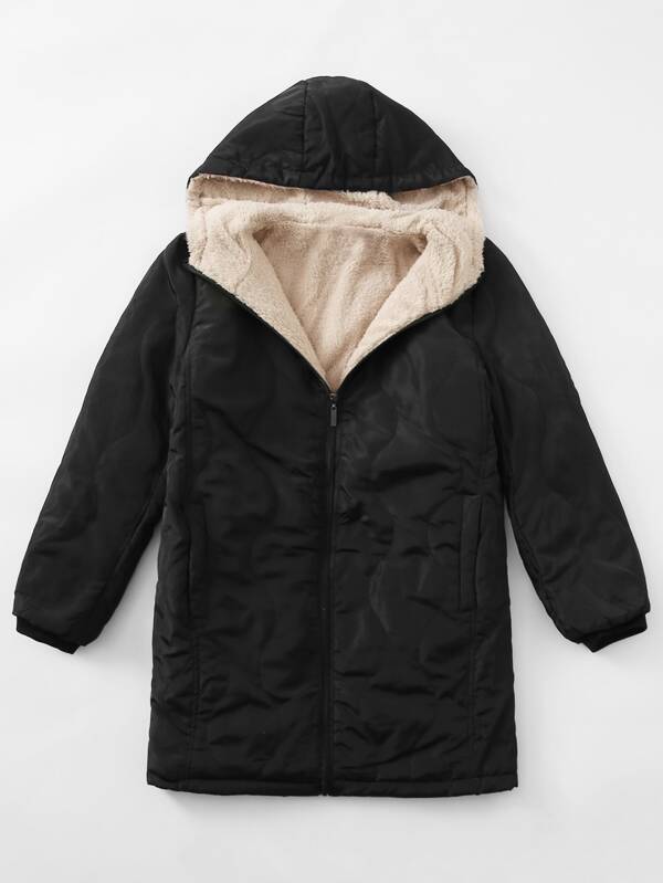 Zip Up Sherpa Lined Hooded Coat - INS | Online Fashion Free Shipping Clothing, Dresses, Tops, Shoes