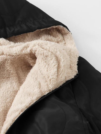 Zip Up Sherpa Lined Hooded Coat - INS | Online Fashion Free Shipping Clothing, Dresses, Tops, Shoes