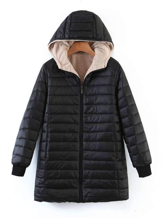 Zip Up Teddy Lined Hooded Padded Coat - INS | Online Fashion Free Shipping Clothing, Dresses, Tops, Shoes