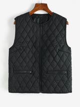 Zip Up Zippered Pockets Padded Vest - Coats - INS | Online Fashion Free Shipping Clothing, Dresses, Tops, Shoes - 02/07/2021 - Black - Casual